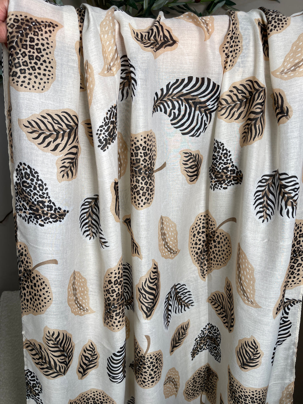 Chocolate Leaf Print Scarf