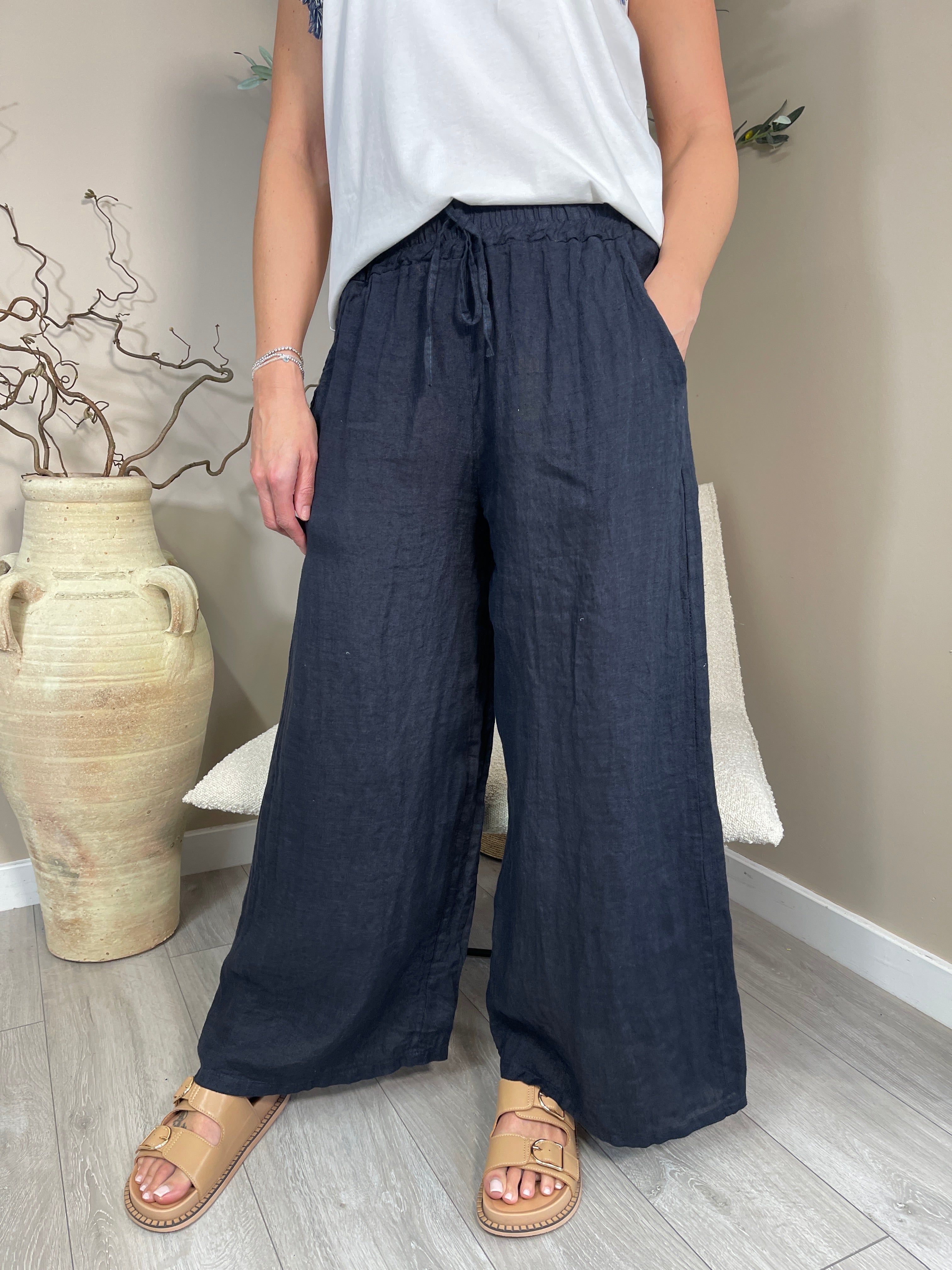 Roma Linen Wide Leg Trousers