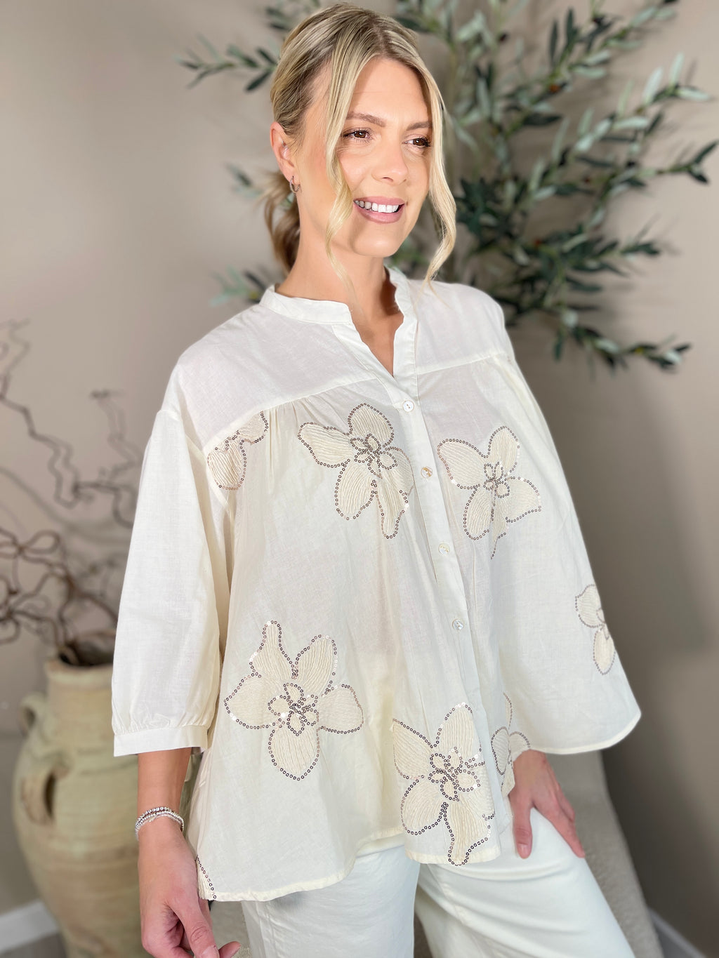 Harlow Sequin Embroidered Blouse