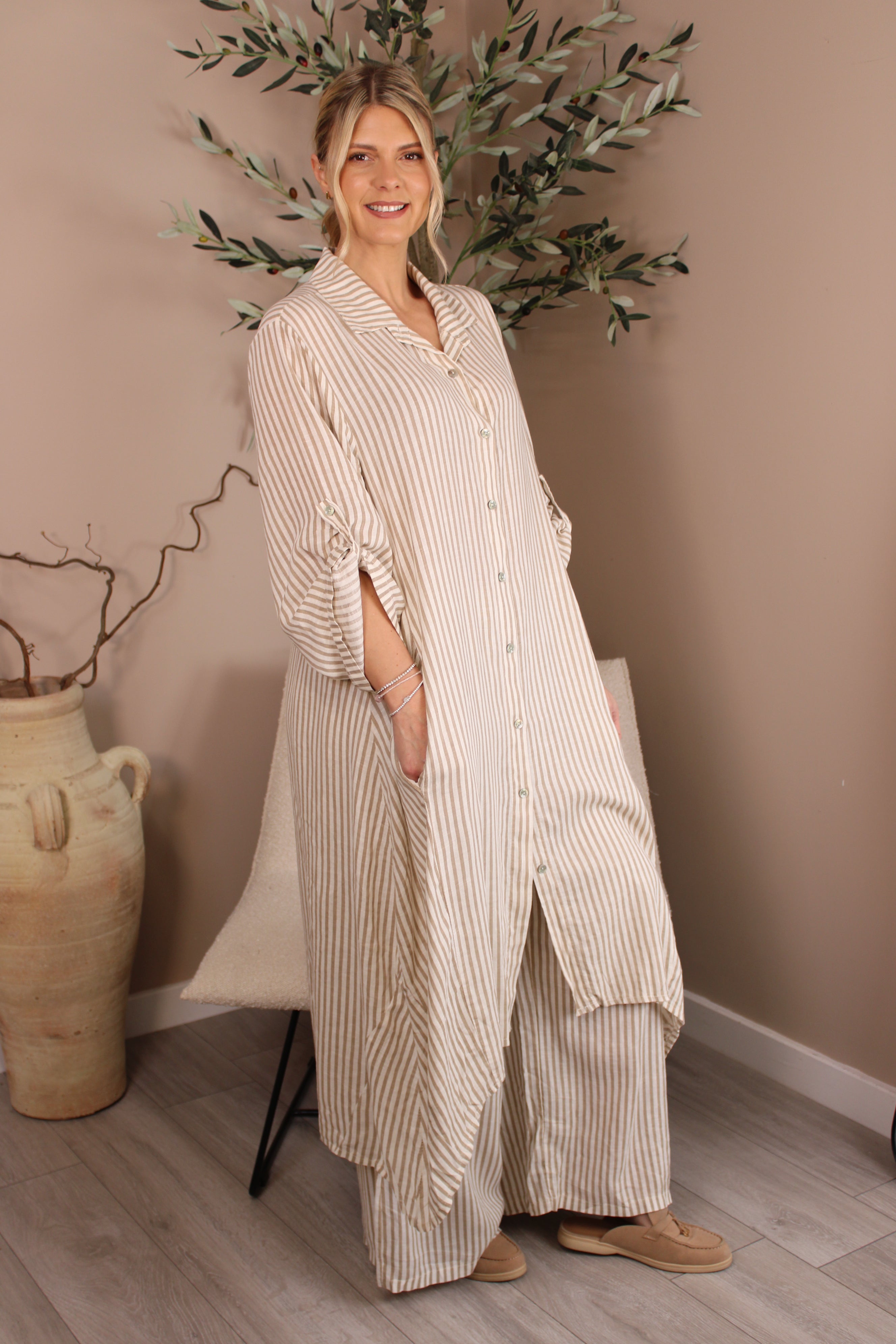Hamptons Linen Stripe Shirt Dress
