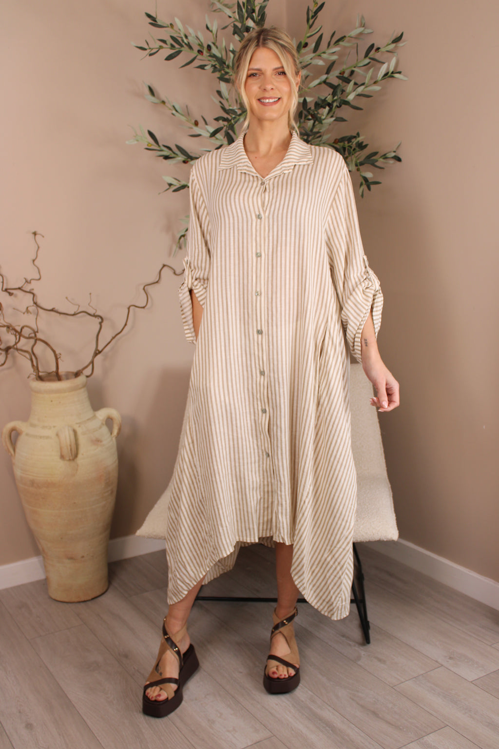 Hamptons Linen Stripe Shirt Dress