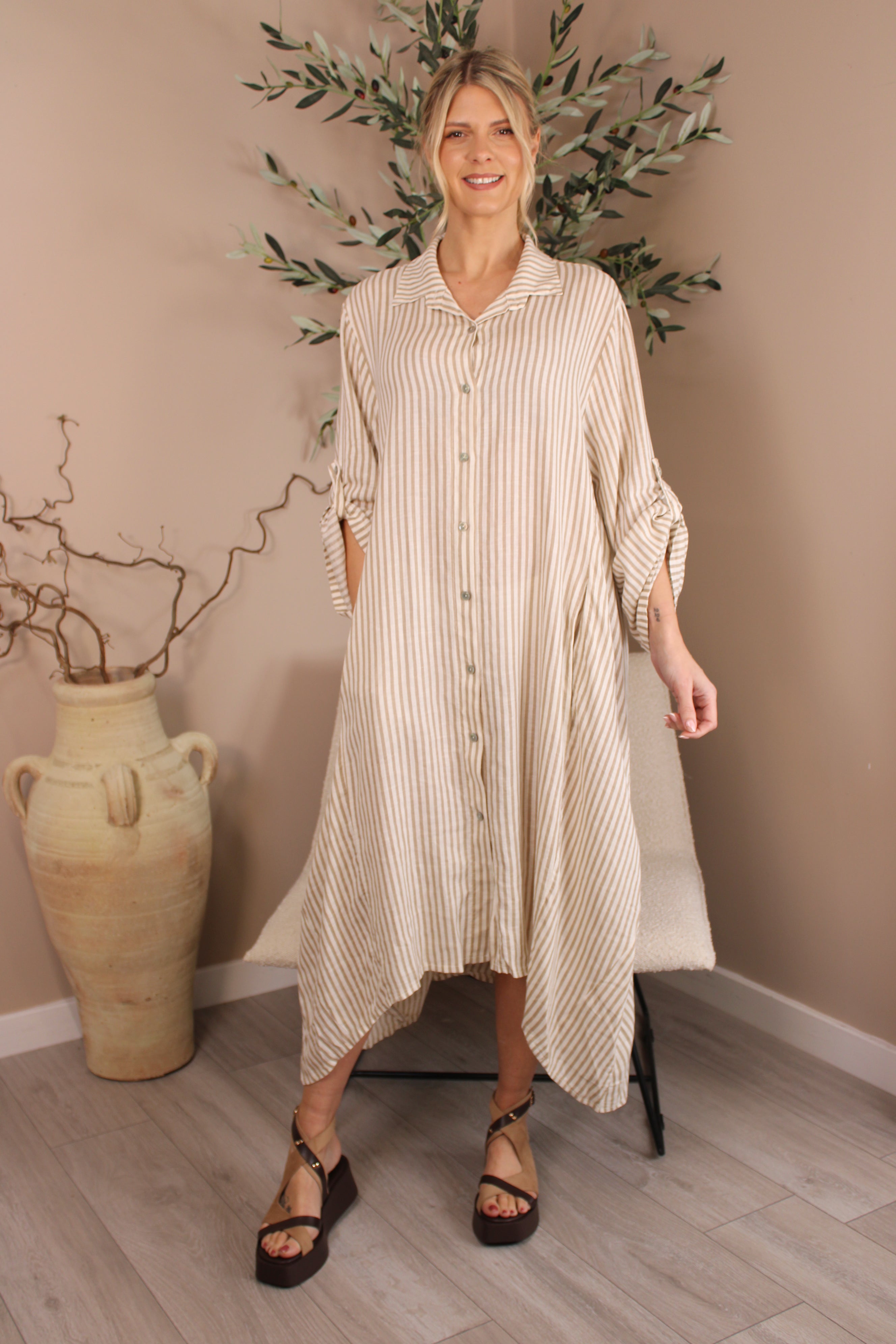 Hamptons Linen Stripe Shirt Dress