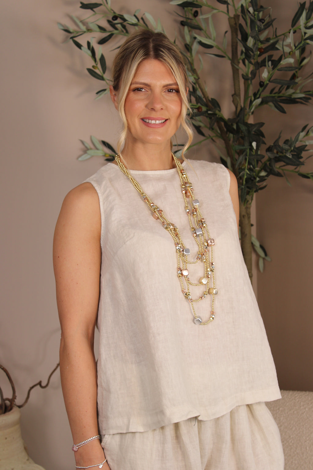 Roma Linen Button Back Sleeveless Top