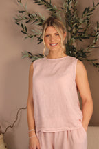 Roma Linen Button Back Sleeveless Top