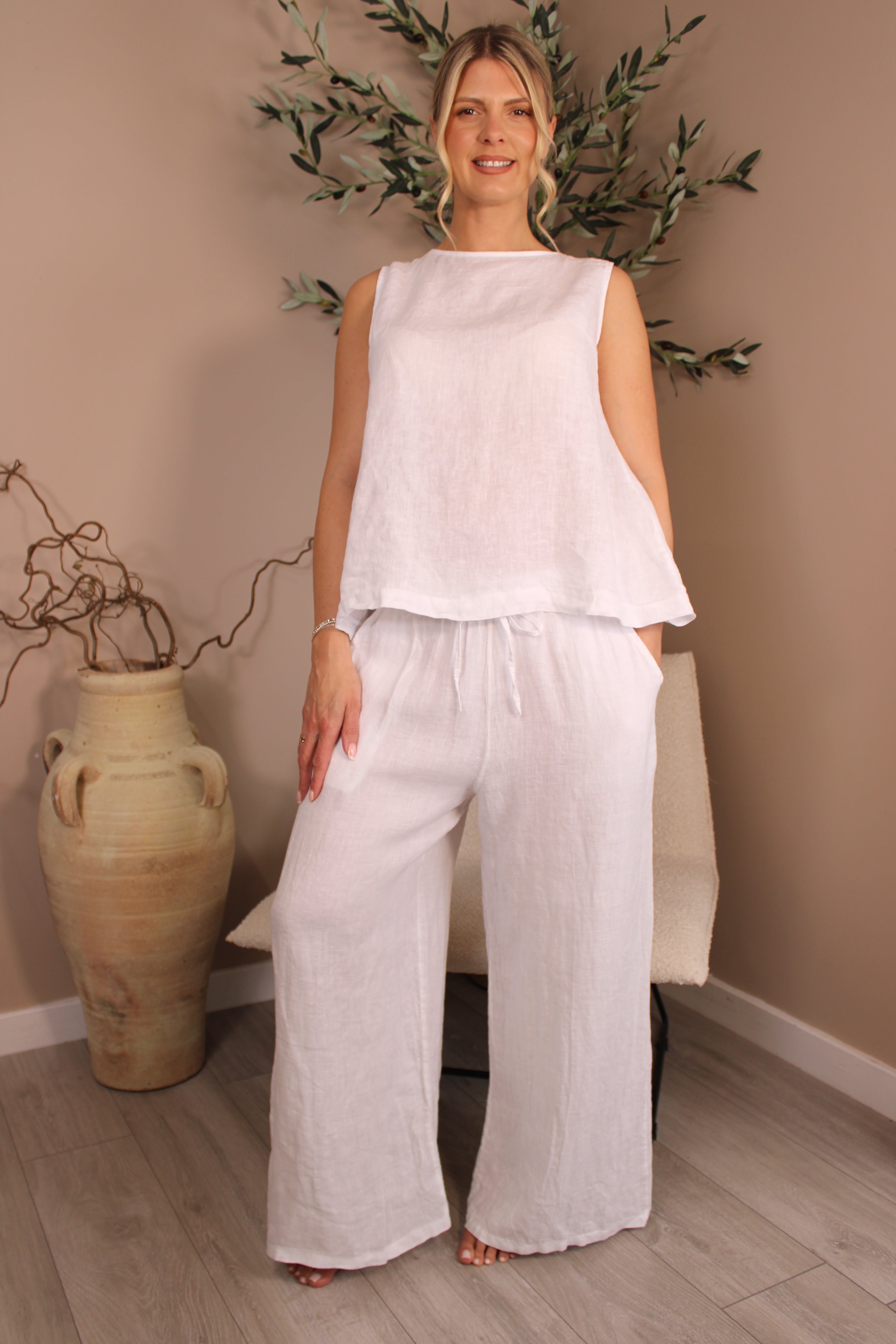 Roma Linen Wide Leg Trousers
