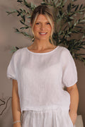Roma Linen Elasticated Sleeve Top