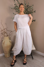 Roma Linen Elasticated Sleeve Top