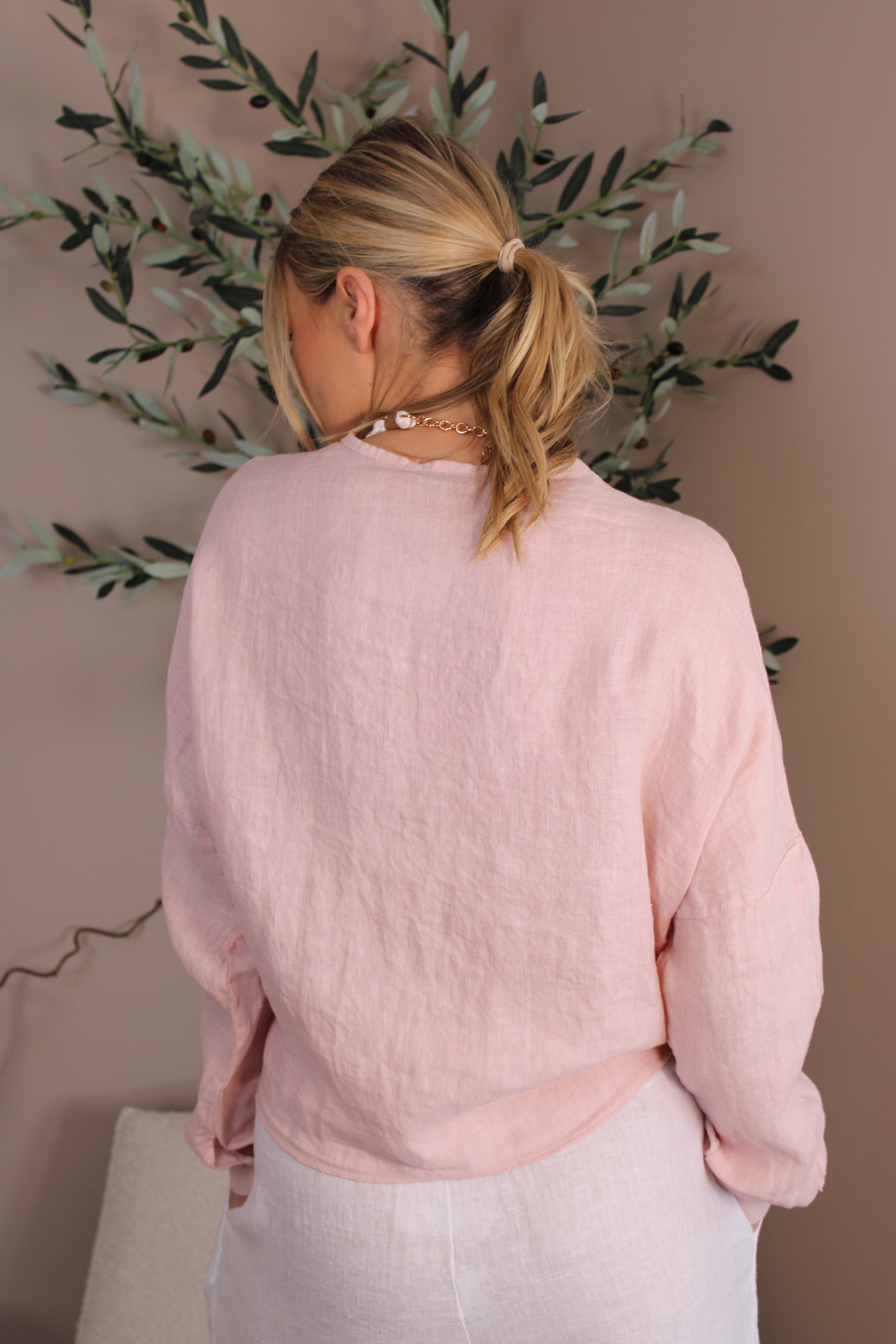 Roma Linen Tie Front Top