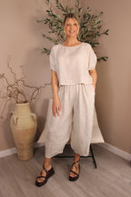Roma Linen Elasticated Sleeve Top