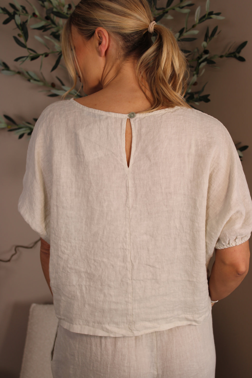 Roma Linen Elasticated Sleeve Top