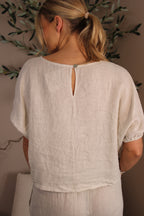 Roma Linen Elasticated Sleeve Top