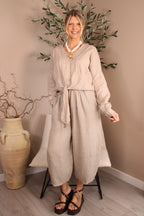 Roma Linen Tie Front Top
