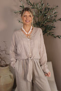 Roma Linen Tie Front Top