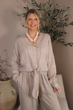 Roma Linen Tie Front Top