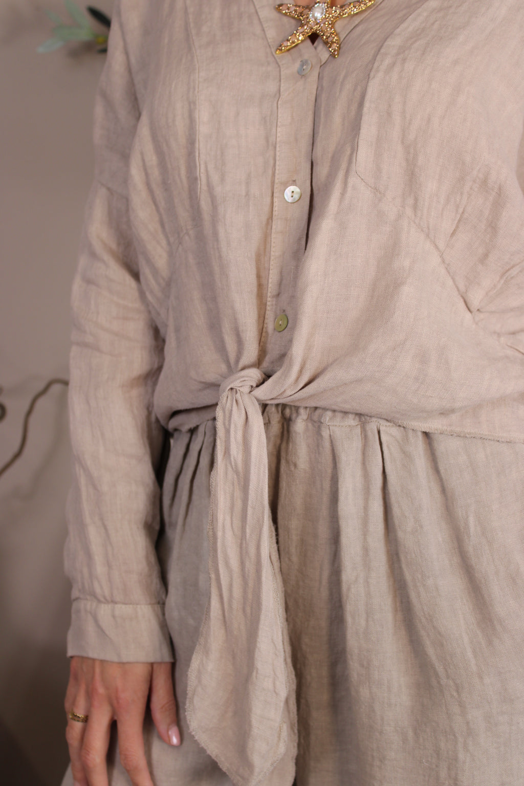 Roma Linen Tie Front Top