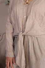 Roma Linen Tie Front Top