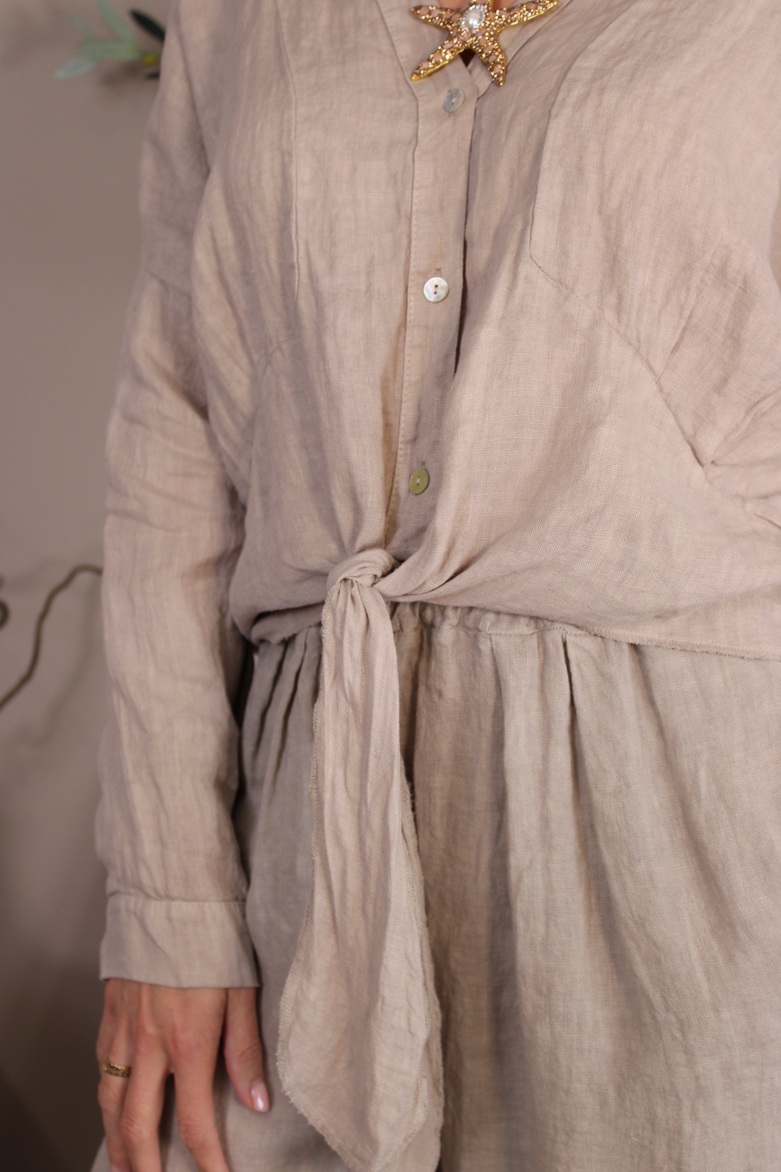 Roma Linen Tie Front Top