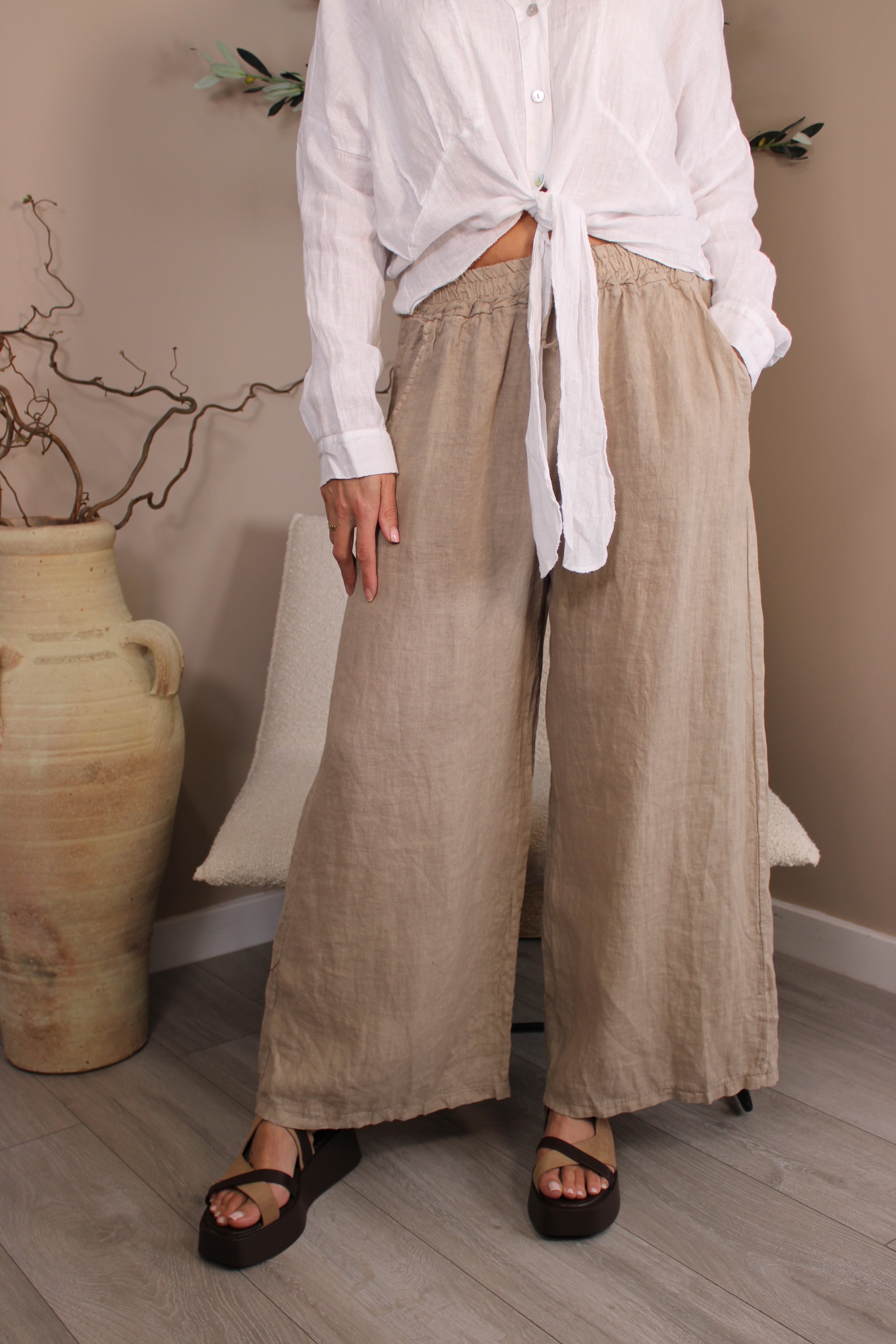 Roma Linen Wide Leg Trousers