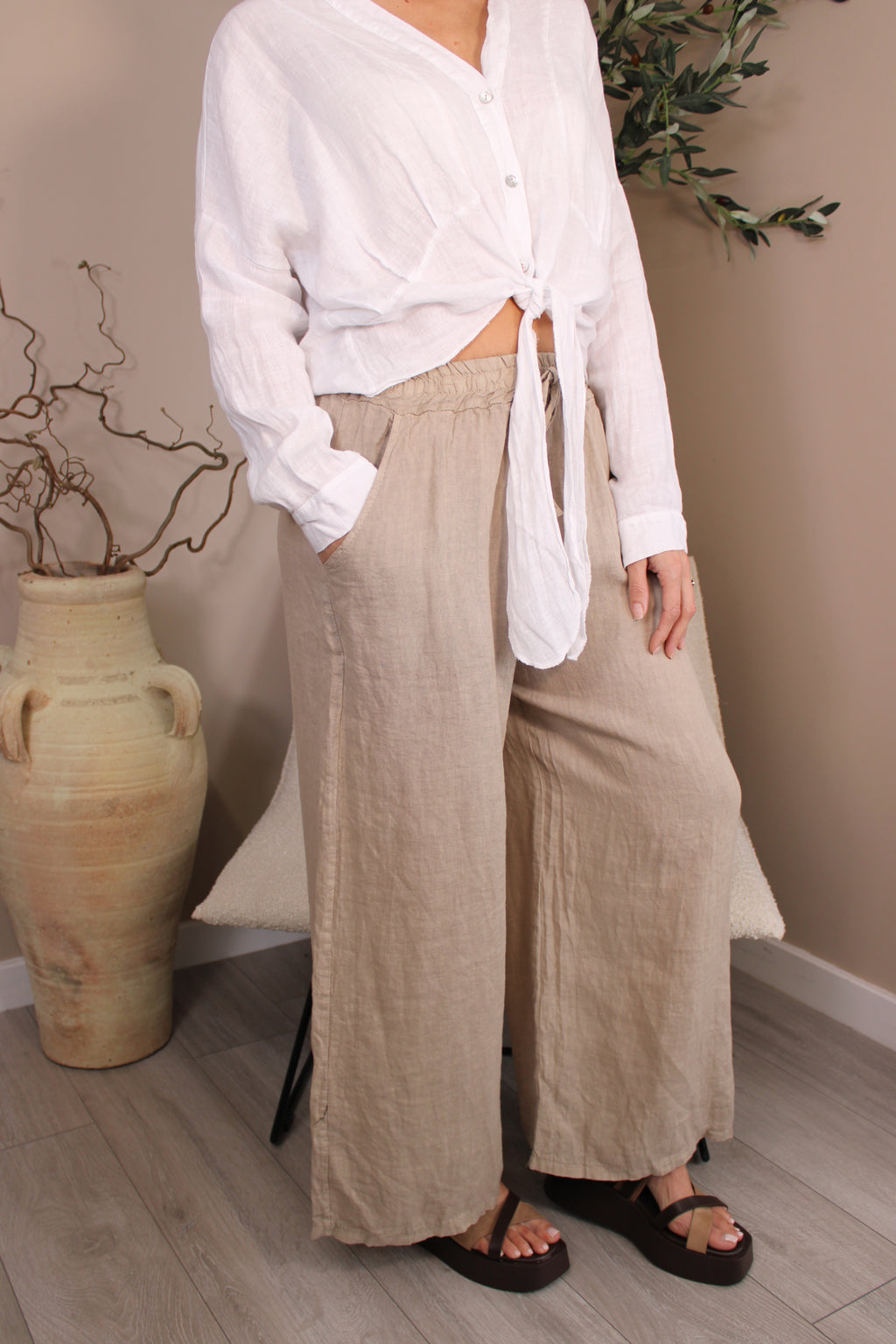 Roma Linen Wide Leg Trousers
