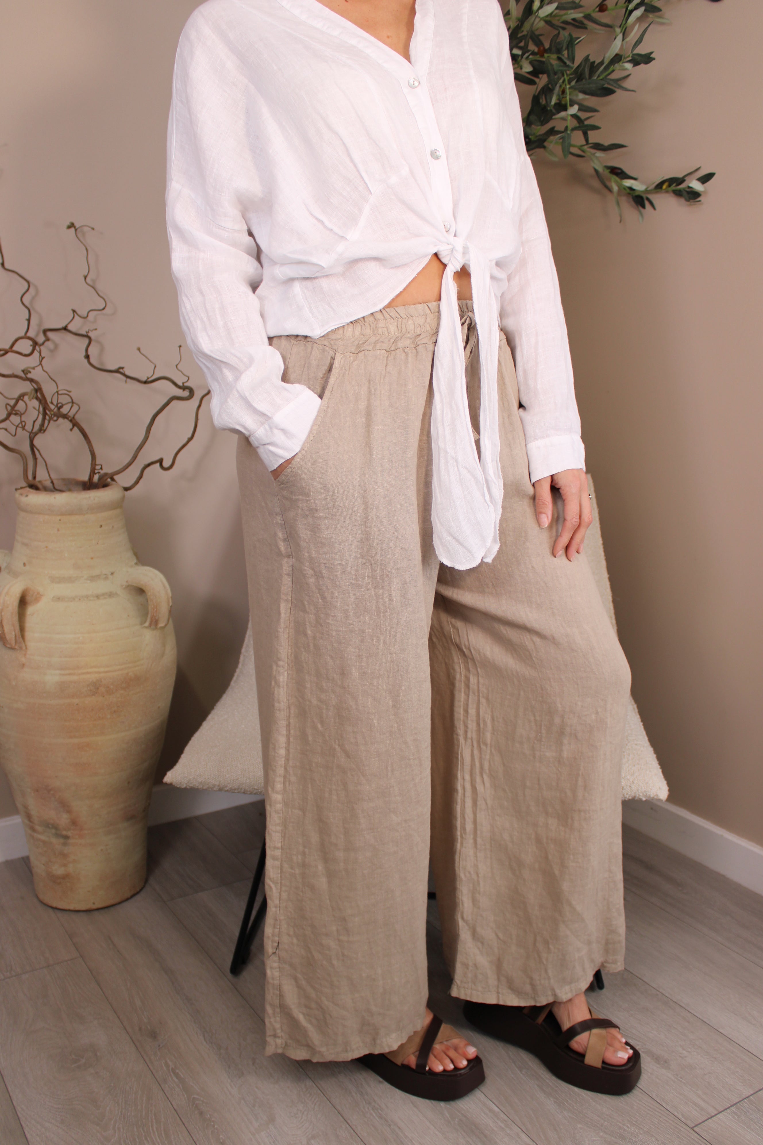 Roma Linen Wide Leg Trousers