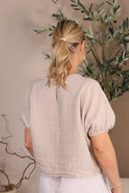 Roma Linen Elasticated Sleeve Top