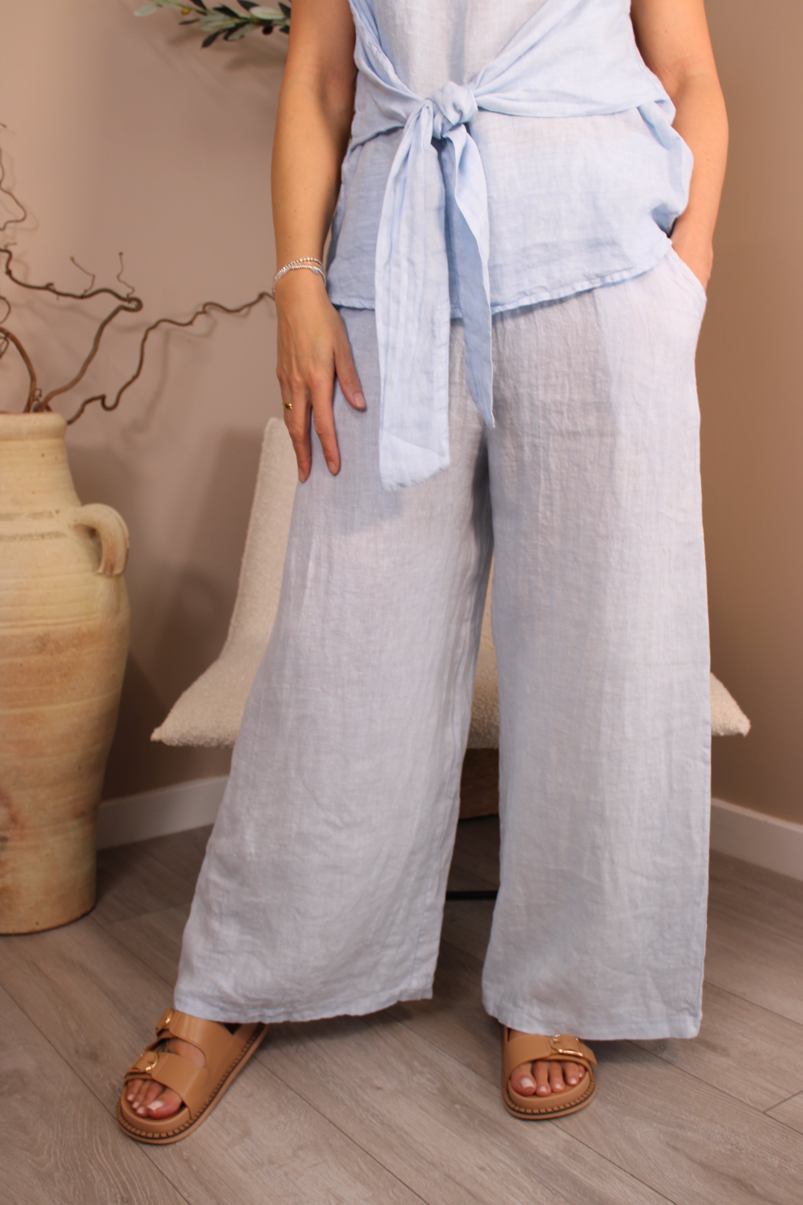 Roma Linen Wide Leg Trousers
