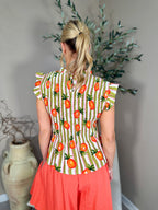 Olive Stripe Capri Frill Top