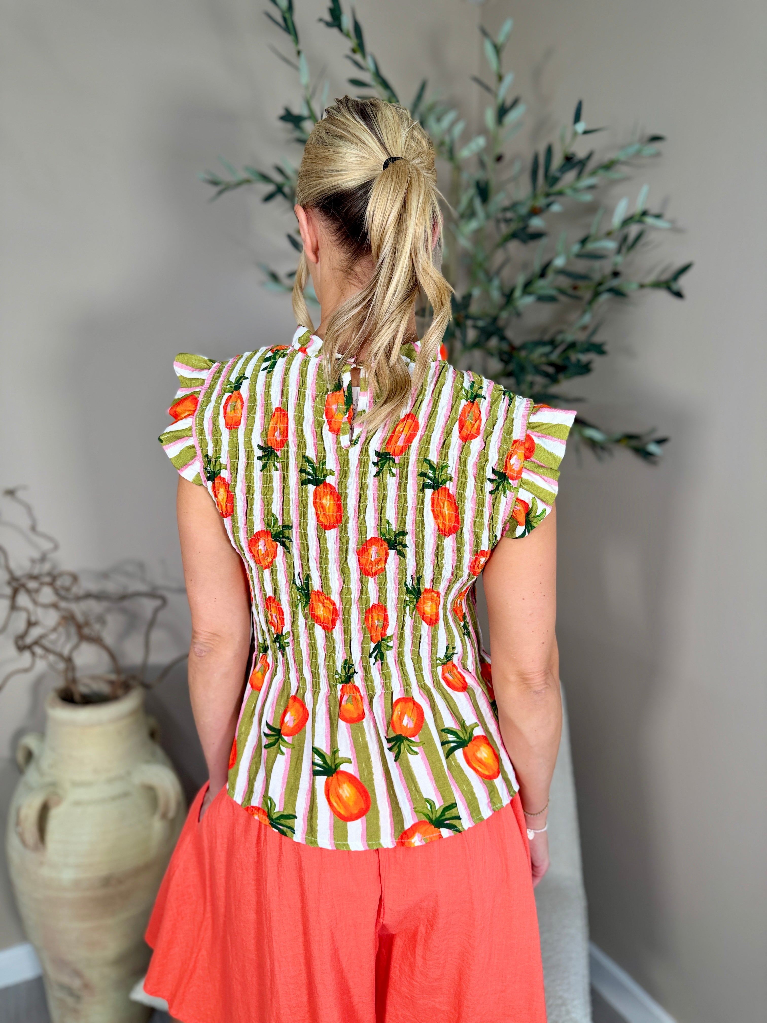 Olive Stripe Capri Frill Top