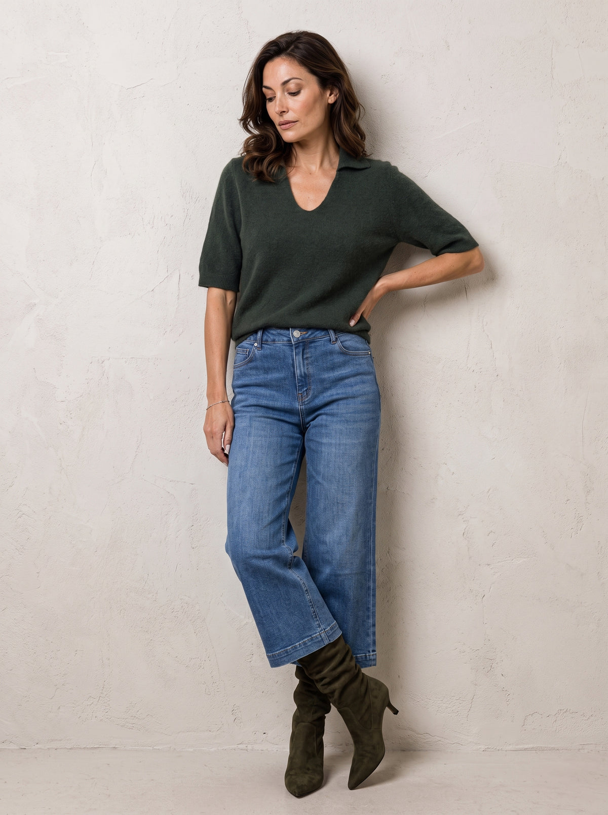 Oxford V Neck Knit Tee