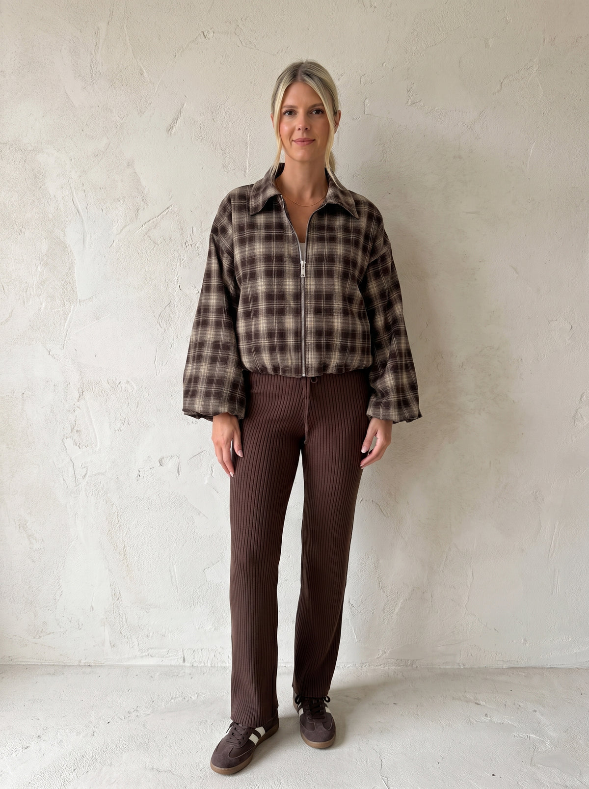 Prague Check Funnel Neck Jacket