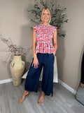 Red Stripe Capri Frill Top
