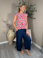 Red Stripe Capri Frill Top