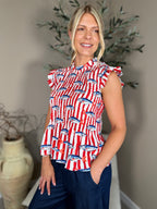 Red Stripe Capri Frill Top