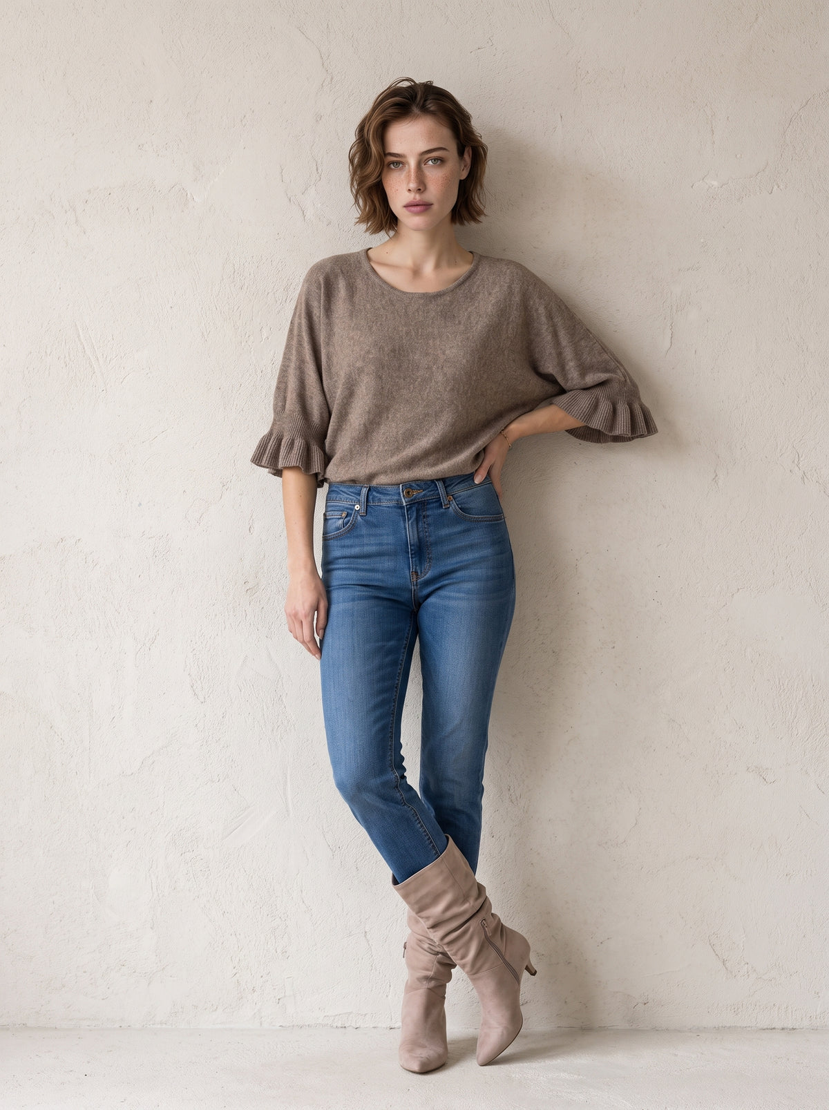 Oxford Frill Sleeve Knit
