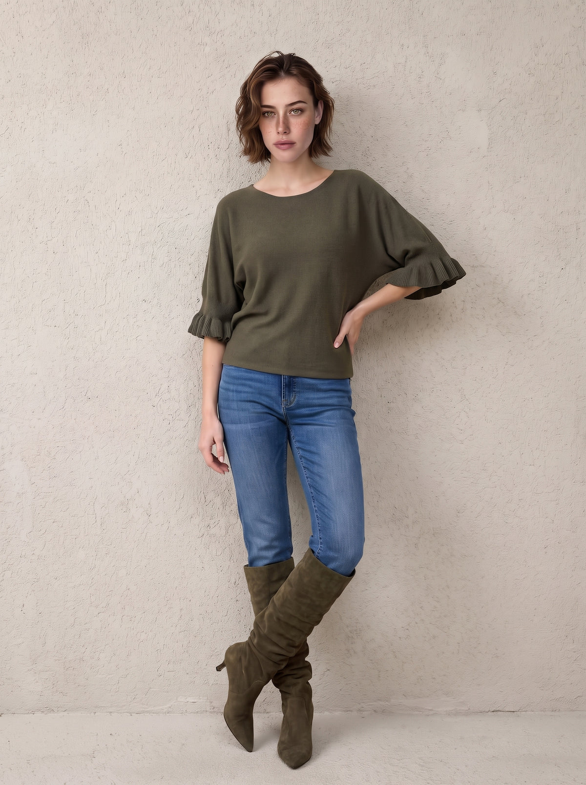 Oxford Frill Sleeve Knit