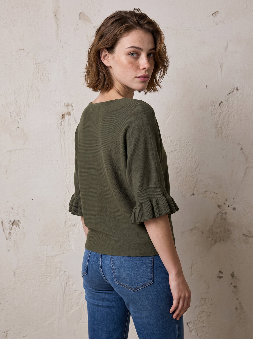 Oxford Frill Sleeve Knit