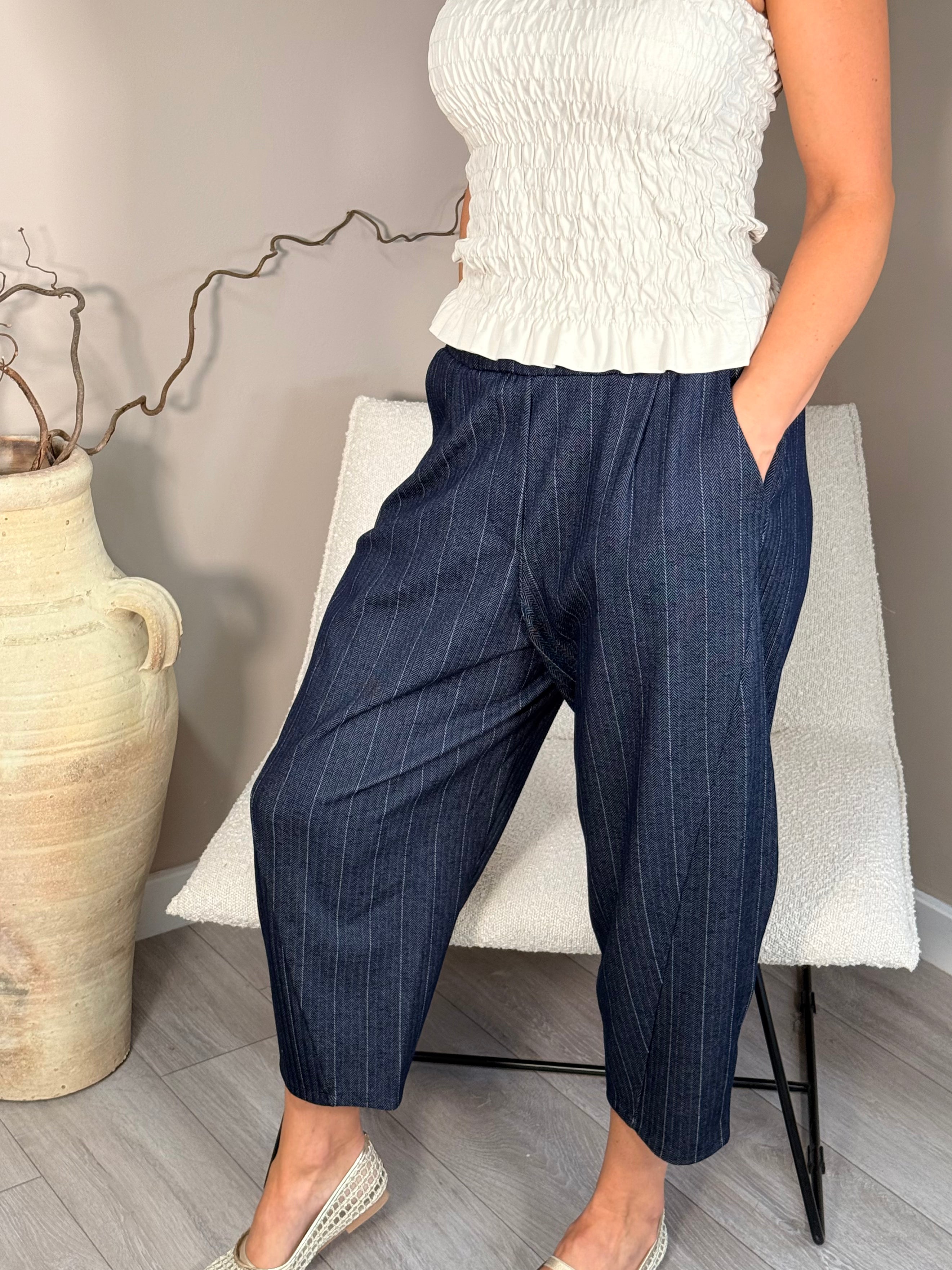 Palma Pinstripe Barrel Trousers