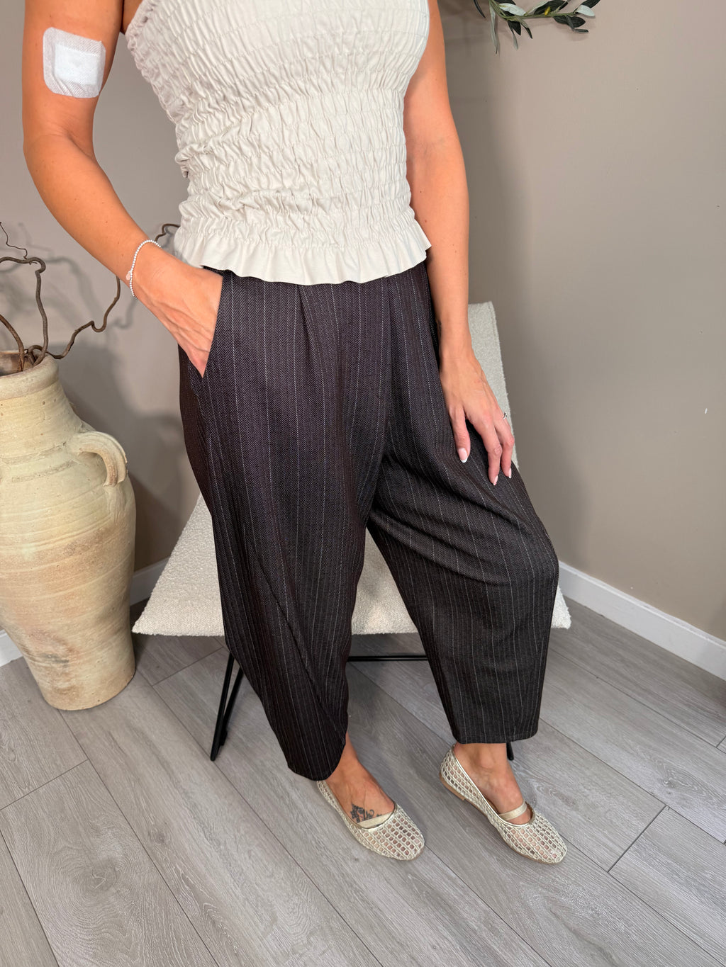 Palma Pinstripe Barrel Trousers