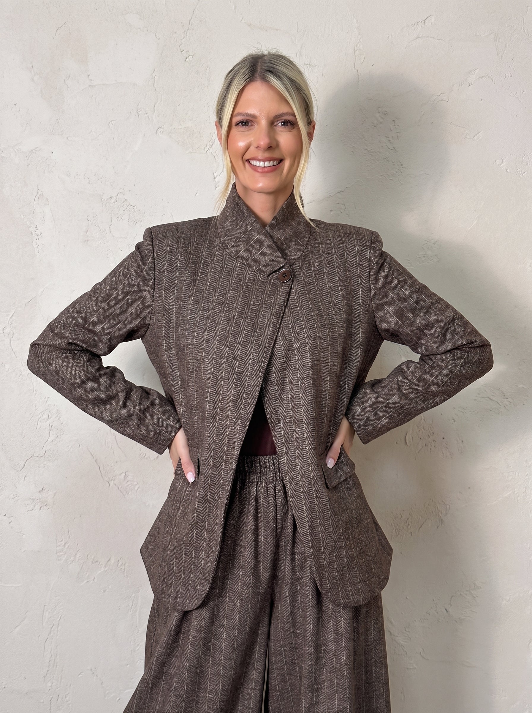 Portland Stripe Funnel Blazer